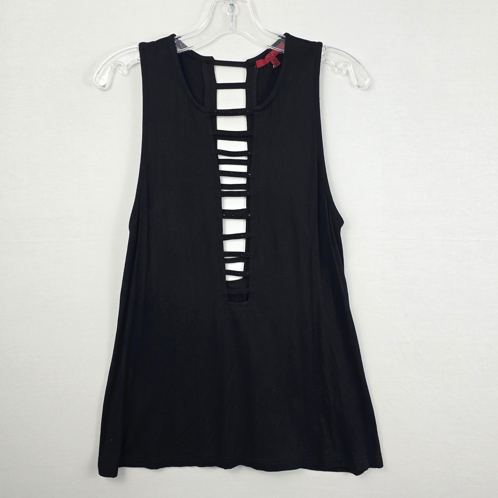 Red BKE Open Front Back Design Rhinestones Tank‎ Top M Black